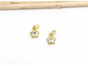 Charm floare din cubic zirconia auriu 9.5x7x2mm marin