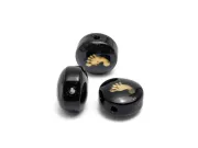 Margele de sticla lampwork cu gravura aurie in forma de picioruse 8x6mm negru