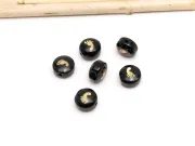Margele de sticla lampwork cu gravura aurie in forma de picioruse 8x6mm negru