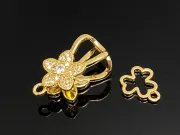 Inchizatoare cubic zirconia floare 27x11x8mm auriu