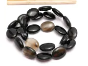 Agate negru oval plat 15x12mm (sirag)