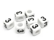 Margele acrilice cub 6x6mm - cifra 3 (10buc)