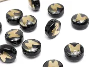Margele de sticla lampwork cu gravura aurie in forma de fluture 8x6mm negru