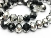 Margele cristal rondel fatetat 8x6mm negru argintiu (sirag)