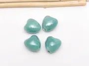 Margele de portelan inima 10x9x7mm verde turcoaz