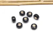 Margele de sticla lampwork cu gravura aurie in forma de stea 8x6mm negru