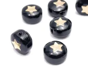 Margele de sticla lampwork cu gravura aurie in forma de stea 8x6mm negru