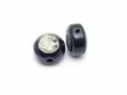Margele de sticla lampwork cu gravura argintiu in forma de copacul vietii  8x6mm negru