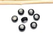 Margele de sticla lampwork cu gravura argintiu in forma de copacul vietii  8x6mm negru