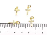 Charm cruce din cubic zirconia auriu 13x7mm