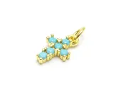 Charm cruce din cubic zirconia auriu 12x7mm turcoaz
