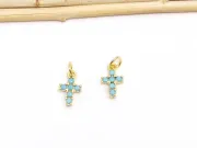 Charm cruce din cubic zirconia auriu 12x7mm turcoaz