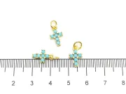 Charm cruce din cubic zirconia auriu 12x7mm turcoaz