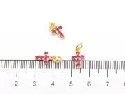 Charm cruce din cubic zirconia auriu 12x7mm fucsia