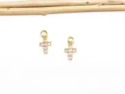 Charm cruce din cubic zirconia auriu 12x7mm roz