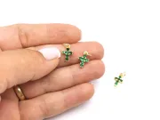Charm cruce din cubic zirconia auriu 12x7mm verde