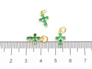 Charm cruce din cubic zirconia auriu 12x7mm verde