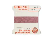 Fir matase naturala pentru insirat perle si margele nr 2 - 0.45mm dark pink (2metri)