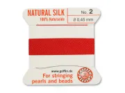 Fir matase naturala pentru insirat perle si margele nr 2 - 0.45mm red (2metri)