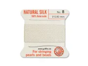 Fir matase naturala pentru insirat perle si margele nr 8 - 0.80mm alb (2metri)