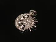 Charm soare cu luna din cubic zirconia argintiu 16x15mm