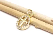 Charm cruce din cubic zirconia auriu 12x8mm
