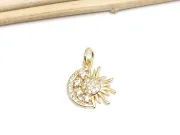Charm soare cu luna din cubic zirconia auriu 16x15mm