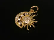 Charm soare cu luna din cubic zirconia auriu 16x15mm