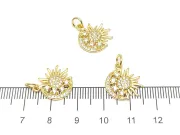 Charm soare cu luna din cubic zirconia auriu 16x15mm