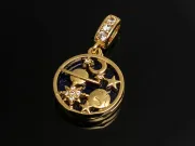 Charm luna si stele din cubic zirconia cu rasina auriu 25x15mm