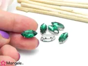 Distantier montee cu rhinestone de cristal 15x7mm emerald