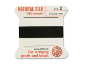 Fir matase naturala pentru insirat perle si margele nr 2 - 0.45mm negru (2metri)