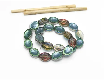 Cristal oval plat 14x10mm iris verde ametist (sirag)