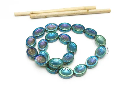 Cristal oval plat 14x10mm verde peacock (sirag)