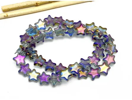 Margele sticla stea 9x8mm iris gri mov (sirag)