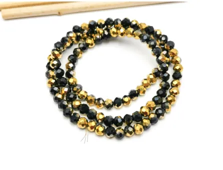 Margele cristal rondel fatetat electroplacat 4x3mm negru auriu (sirag)