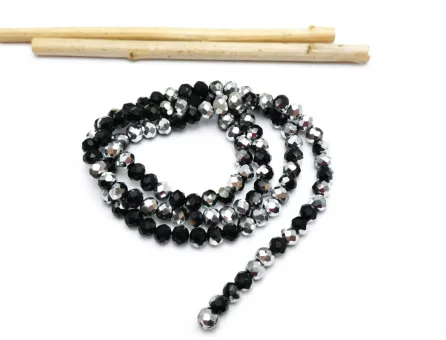 Margele cristal rondel fatetat electroplacat 4x3mm negru argintiu (sirag)