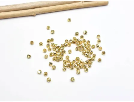 Margele de alama decorative cu striatii 2x1.8mm placate cu aur 14K (10buc)