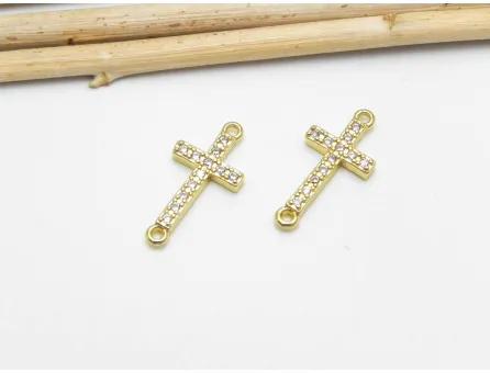 Link cubic zirconia cruce 18x9mm auriu (1buc)