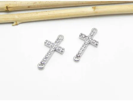 Link cubic zirconia cruce 18x9mm argintiu (1buc)