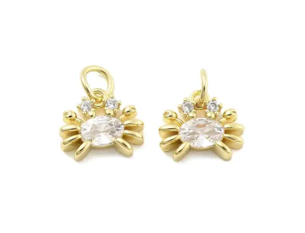 Charm cubic zirconia crab 12x10mm auriu (1buc)