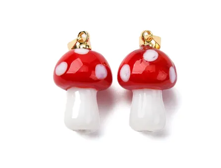 Pandantiv sticla ciuperca 19x12mm rosu