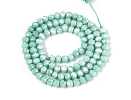 Margele cristal rondel fatetat electroplacat 4x3.5mm verde turcoaz lustered (sirag)