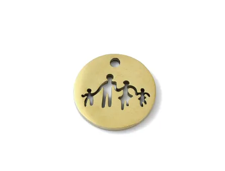 Charm otel inoxidabil auriu banut cu familie 12mm