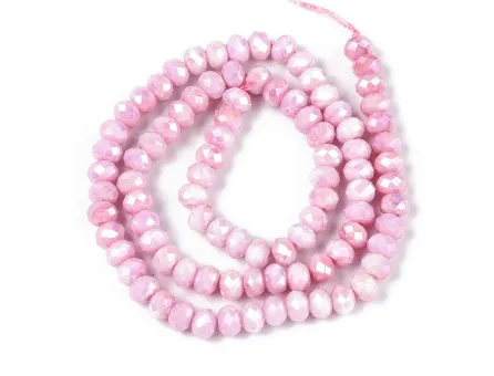 Margele cristal rondel fatetat electroplacat 6x4mm roz lustered (sirag)