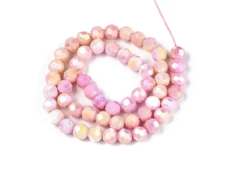 Margele cristal rotund fatetat electroplacat 8mm roz portocaliu lustered (sirag)