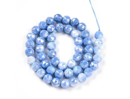 Margele cristal rotund fatetat electroplacat 7~8mm albastru lustered (sirag)