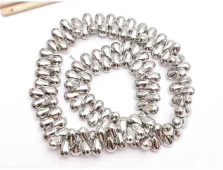 Margele sticla electroplacate lacrima 9x6x5.5mm argintiu (sirag)