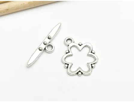 Inchizatoare toggle floare 20x13mm argintiu