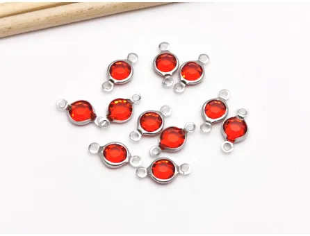 Link otel inoxidabil 304 cu rhinestone 12.5x7x2mm rosu